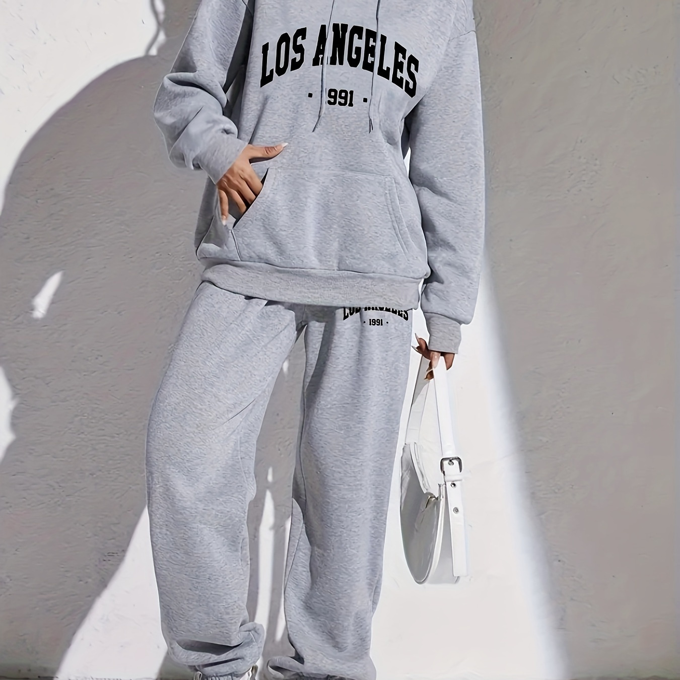 

2pcs Number & Letter Print Casual Sports Set, Long Sleeves Drawstring Hooded Sweatshirt & Elastic Waist Jogger Pant Sporty Suit, Women's Activewear