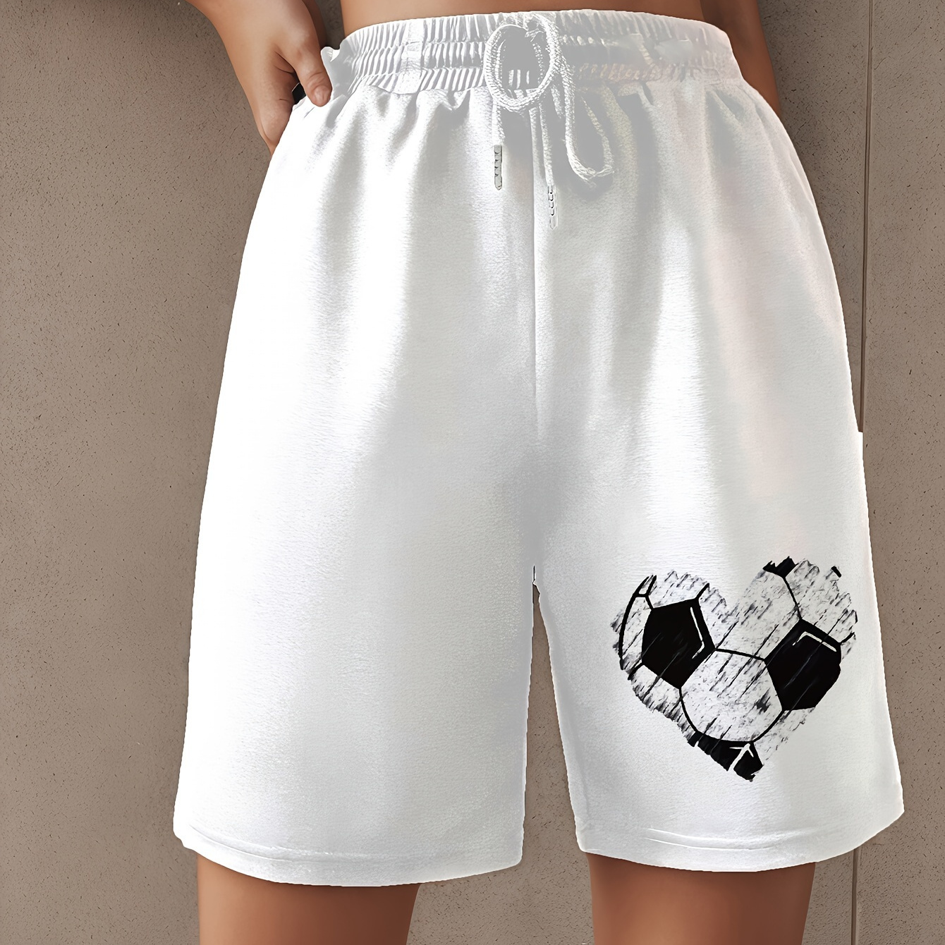 

Soccer Print Drawstring Waist Shorts, Casual Pockets Baggy Walking Shorts For Spring & Summer, Women's Clothing