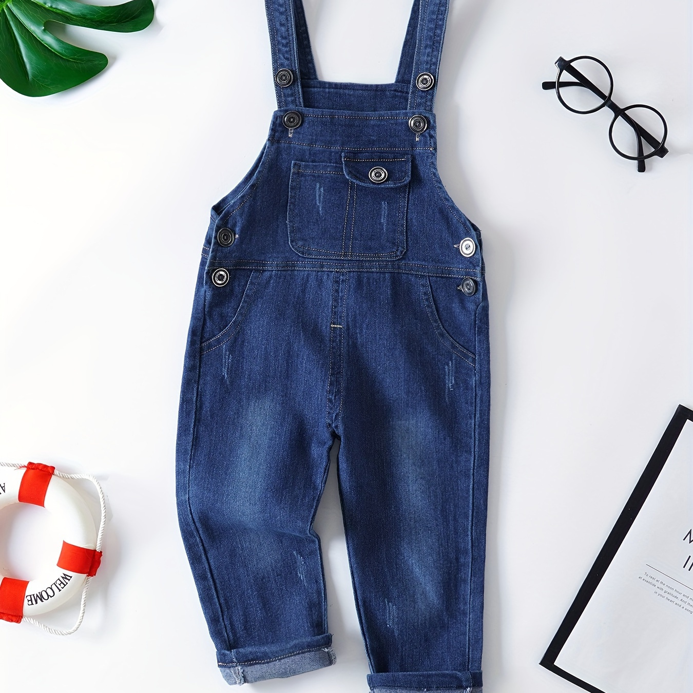 

Baby's Casual Pocket Front Denim Jumpsuit, Trendy Overalls, Baby Boy's Clothing