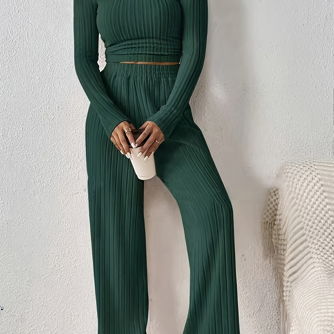 

Ensemble Élégant pour Femme : Haut à Manches Longues et Pantalon Rouge - Mélange de Polyester, , Lavable en Machine, pour /Hiver