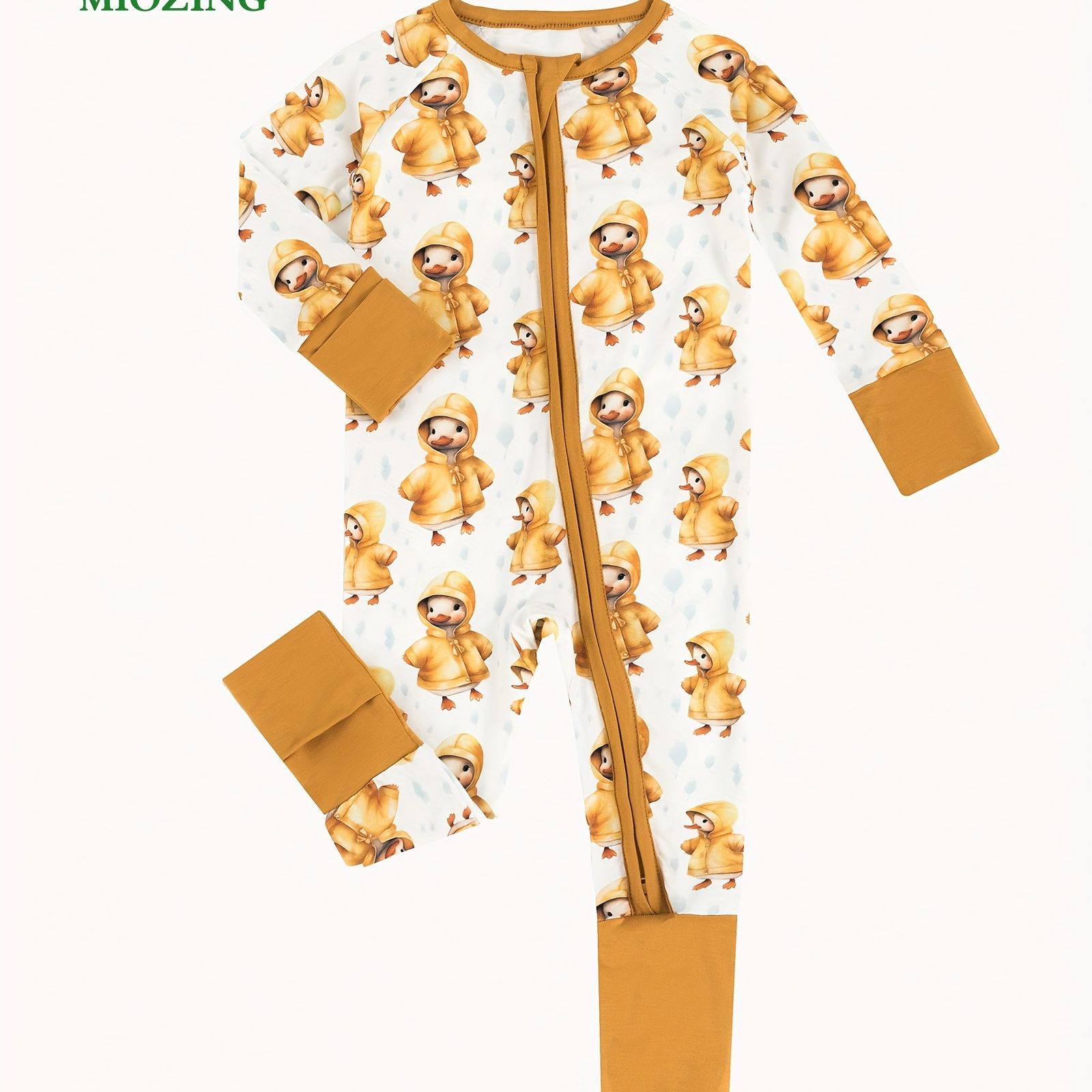 

Miozing Bamboo Fiber Bodysuit For Baby, Cartoon Raincoat Duck Pattern Long Sleeve Onesie, Infant & Toddler Girl's Romper