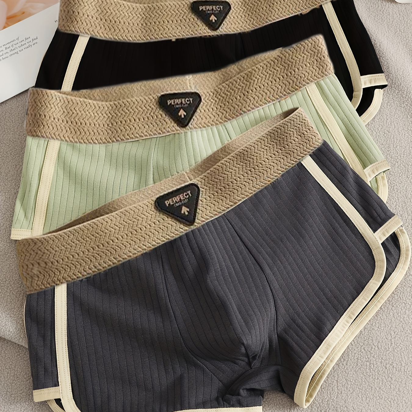 3pcs Men's Underwear, Ribbed Striped Casual Boxer Briefs, Breathable Comfortable Stretch Boxer Shorts, Athletic Shorts, Breathable Comfortable Stretchy Underwear, suit to Casual and sport Wear