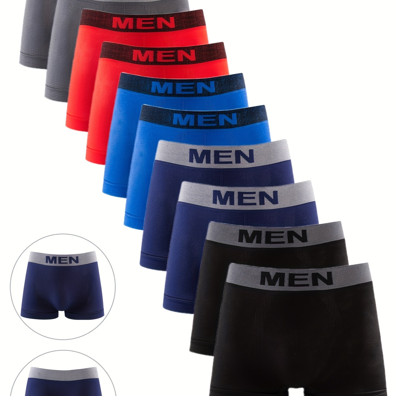 

Lot de 10 boxers pour hommes - Mélange polyester et élasthanne extensible, tissu tricoté, boxers couture à motif alphabet