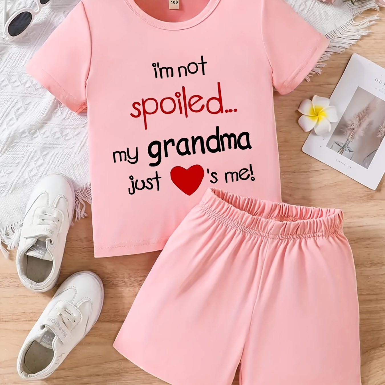 

Cute Girl Summer Outfits - 2 Piece Letter "i'm Notspoiled Grandmamy Just's Me!" Graphic T-shirt And Shorts Set!