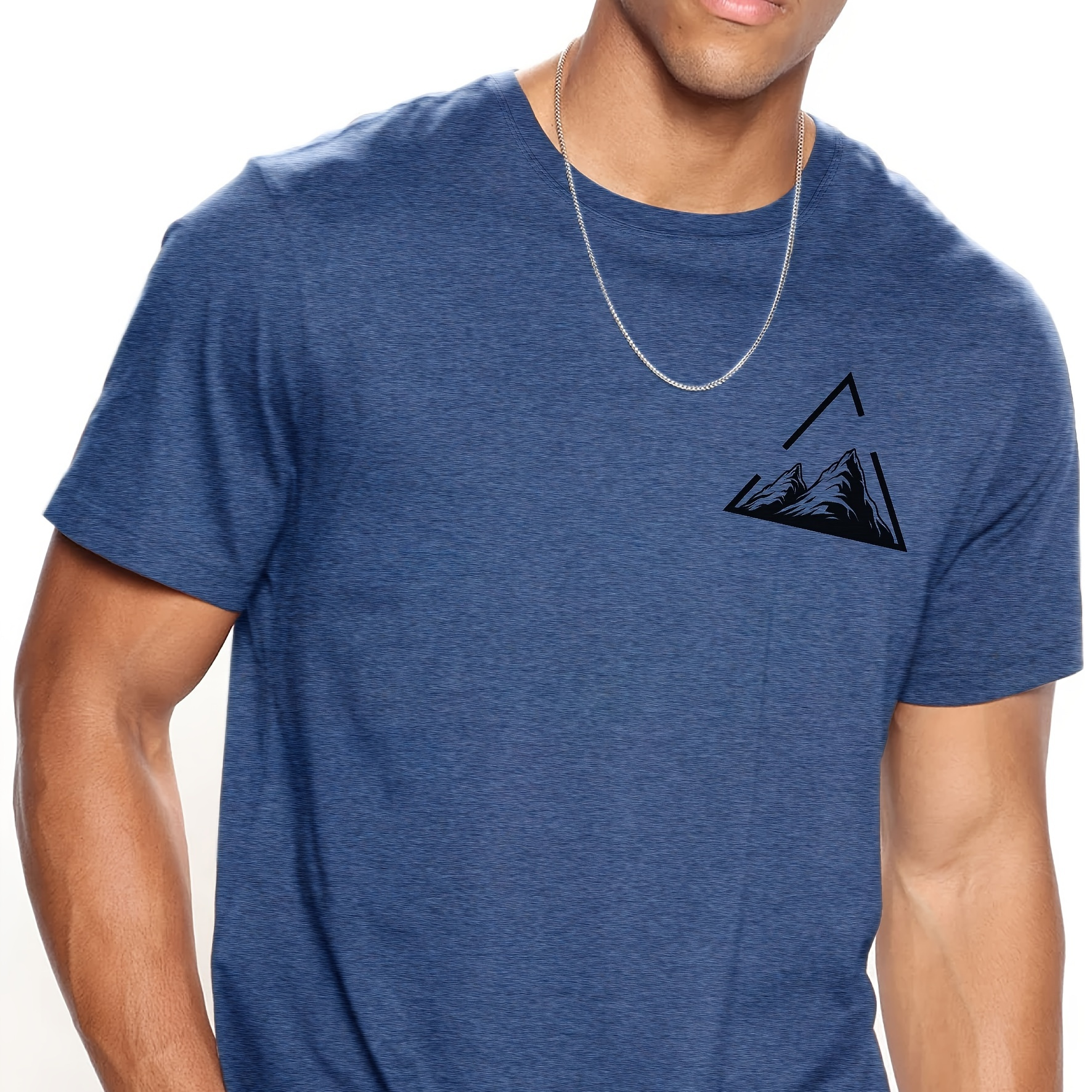 

T-shirt Avec Motif Imprimé de Montagne Élégante Encadrée de Triangles, Vêtements D'été Pour Homme, Tenues Pour Homme