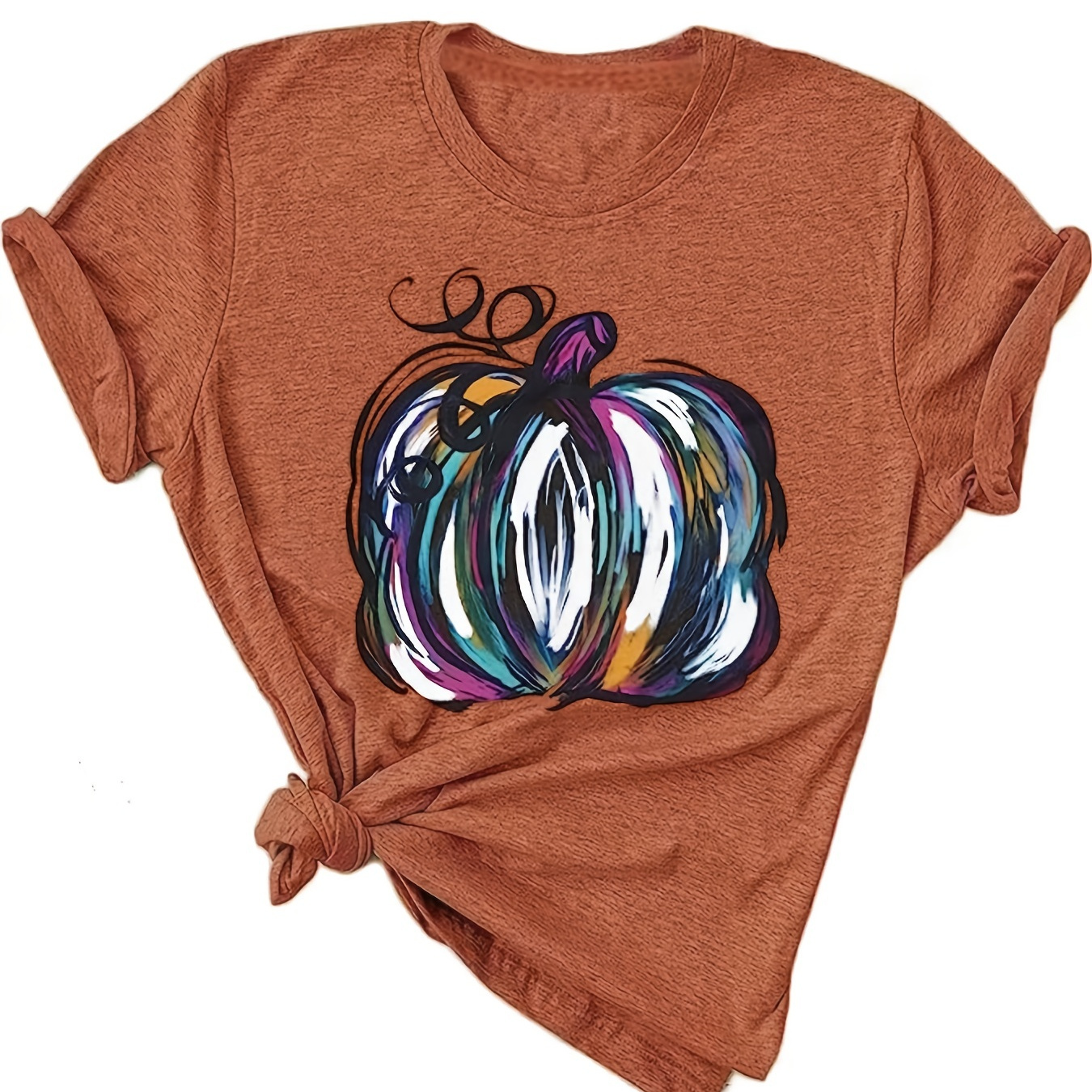 

Halloween Pumpkin Print T-shirt, Casual Short Sleeve T-shirt For Spring & Summer, Women's Clothing