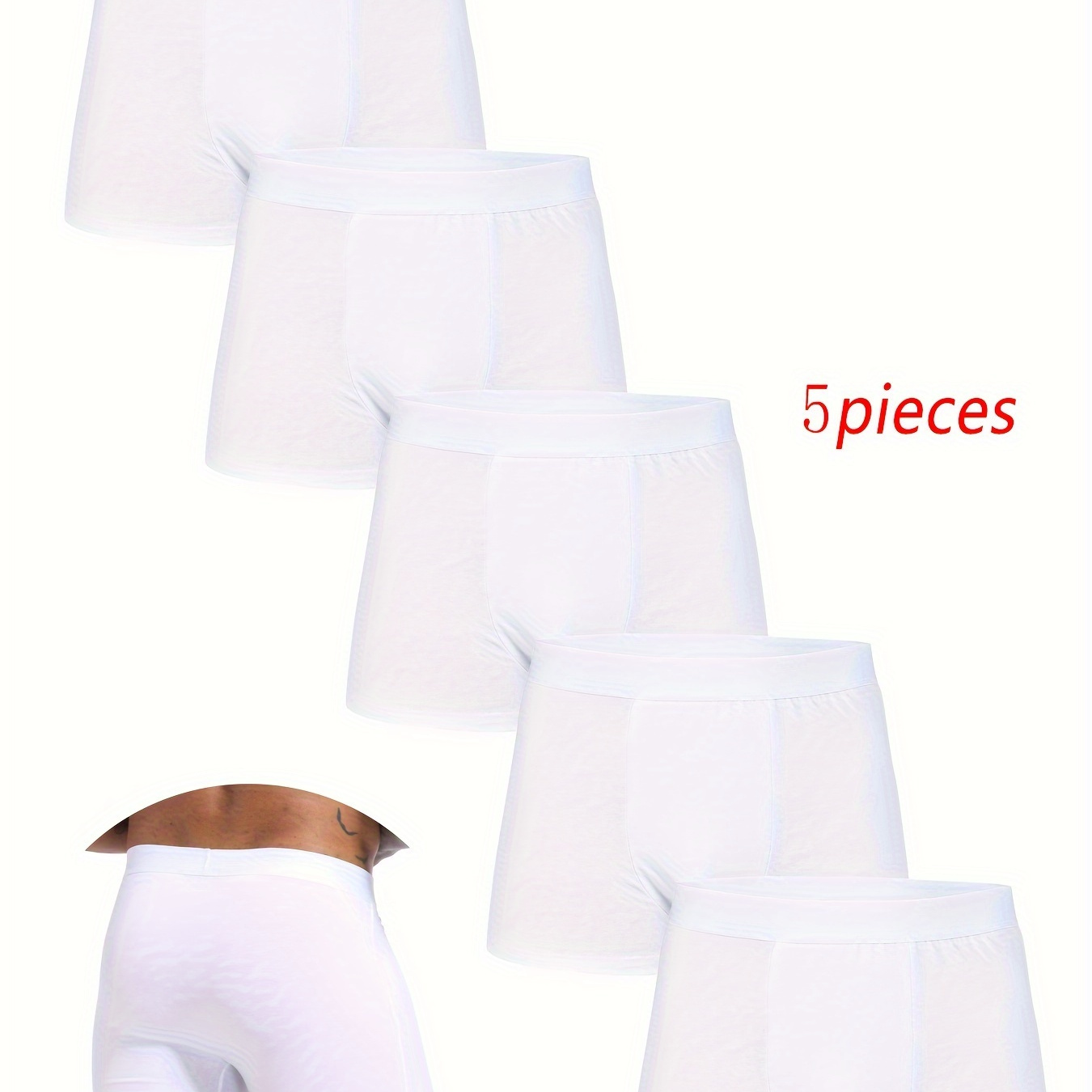 

5pcs Men's Boxer Briefs Solid White Elastic Comfy Breathable Underwear Breathable Male Underpants For Men