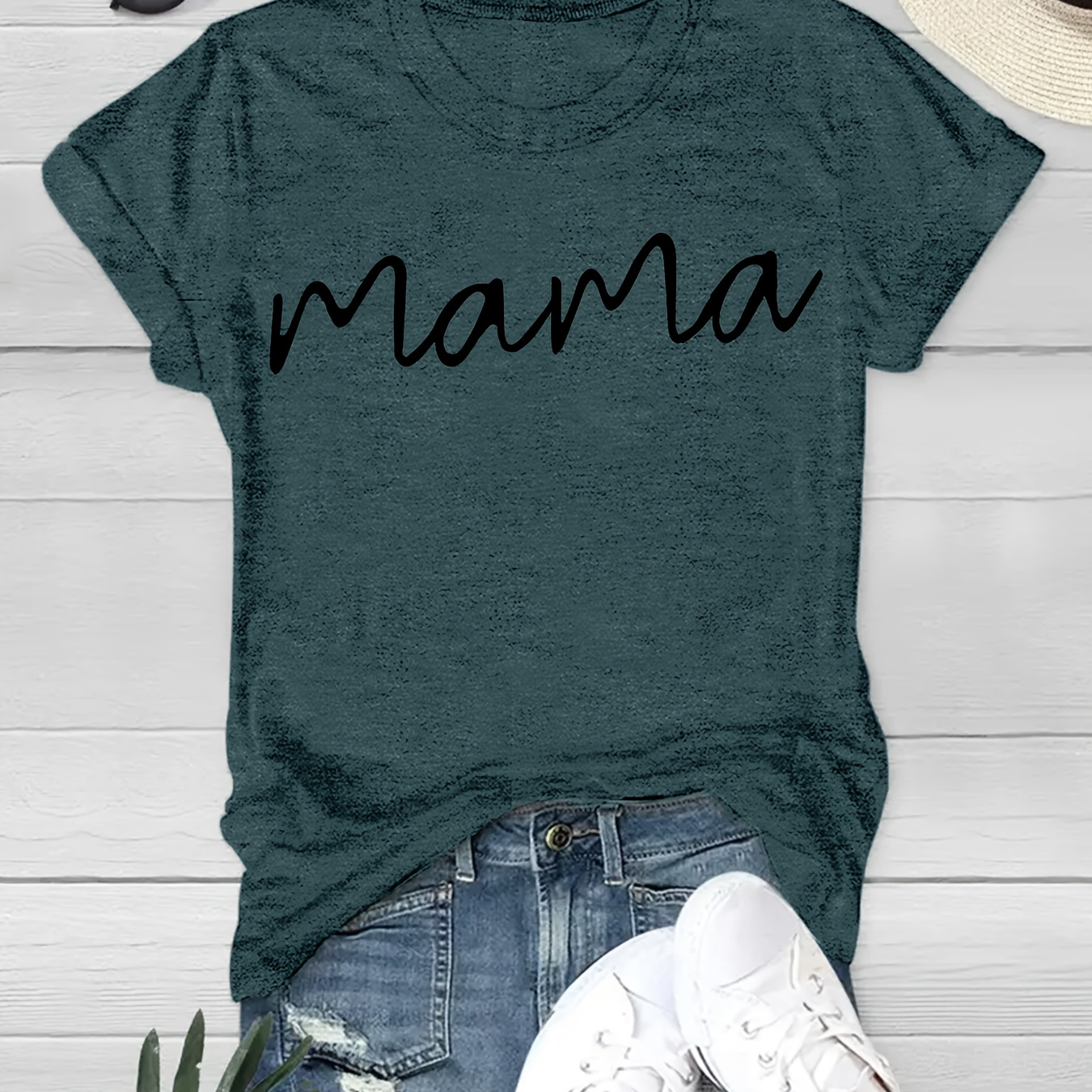 

Mama Print T-shirt, Casual Crew Neck Short Sleeve Top For Spring & Summer, Women's Clothing