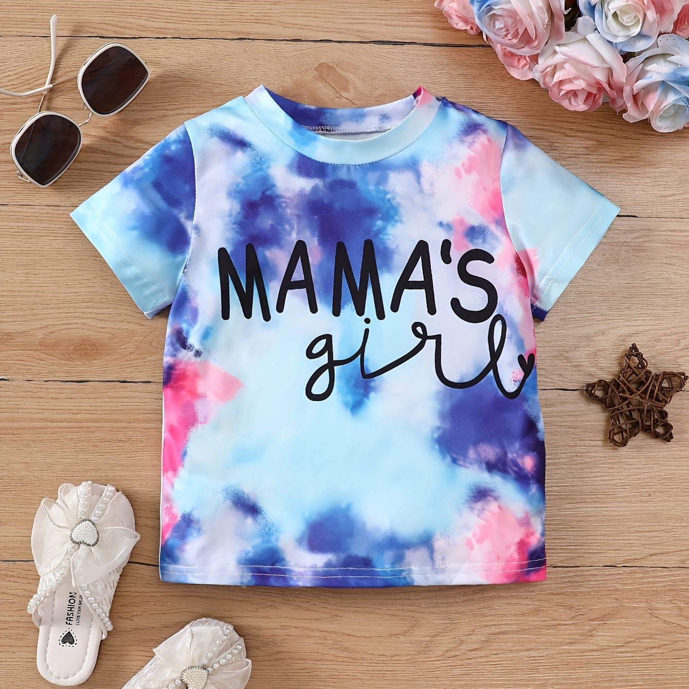 

mama's Girl" Print Tie-dye T-shirt For Toddler Kids, Casual Short Sleeve Top, Baby Girl's Clothing