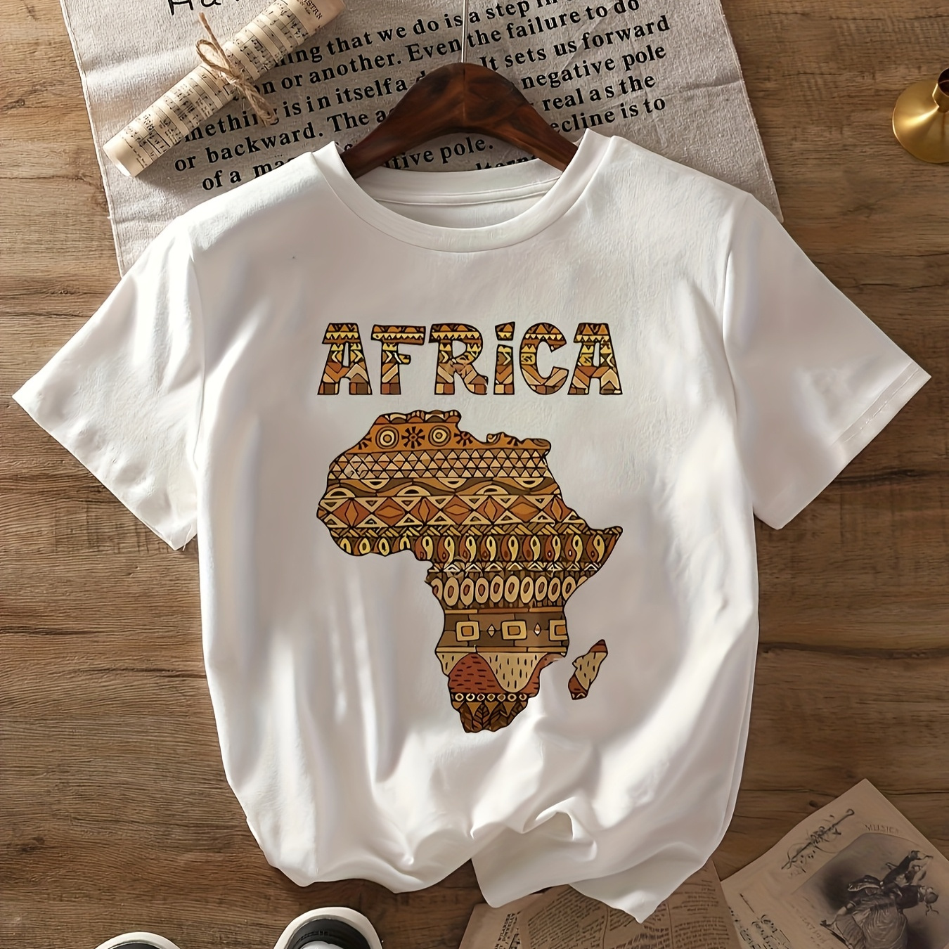 

Women's Africa Print T-shirt, Polyester , Casual Crew Neck, Geometric Pattern, Knit Fabric, Regular Length, For Spring/summer