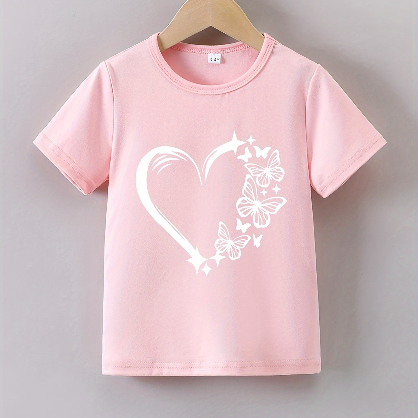 

Heart Graphic Print Creative T-shirts, Soft & Elastic Comfy Crew Neck Short Sleeve Tee, Girls' Causal Summer Tops