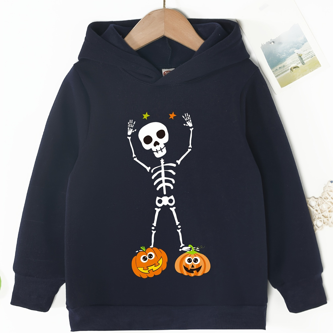 

Halloween Pumpkin Skeleton Skull Print Boys Casual Long Sleeves Hoodie, Warm Comfy Versatile Trendy Spring/autumn/winter Top Outfits Clothing