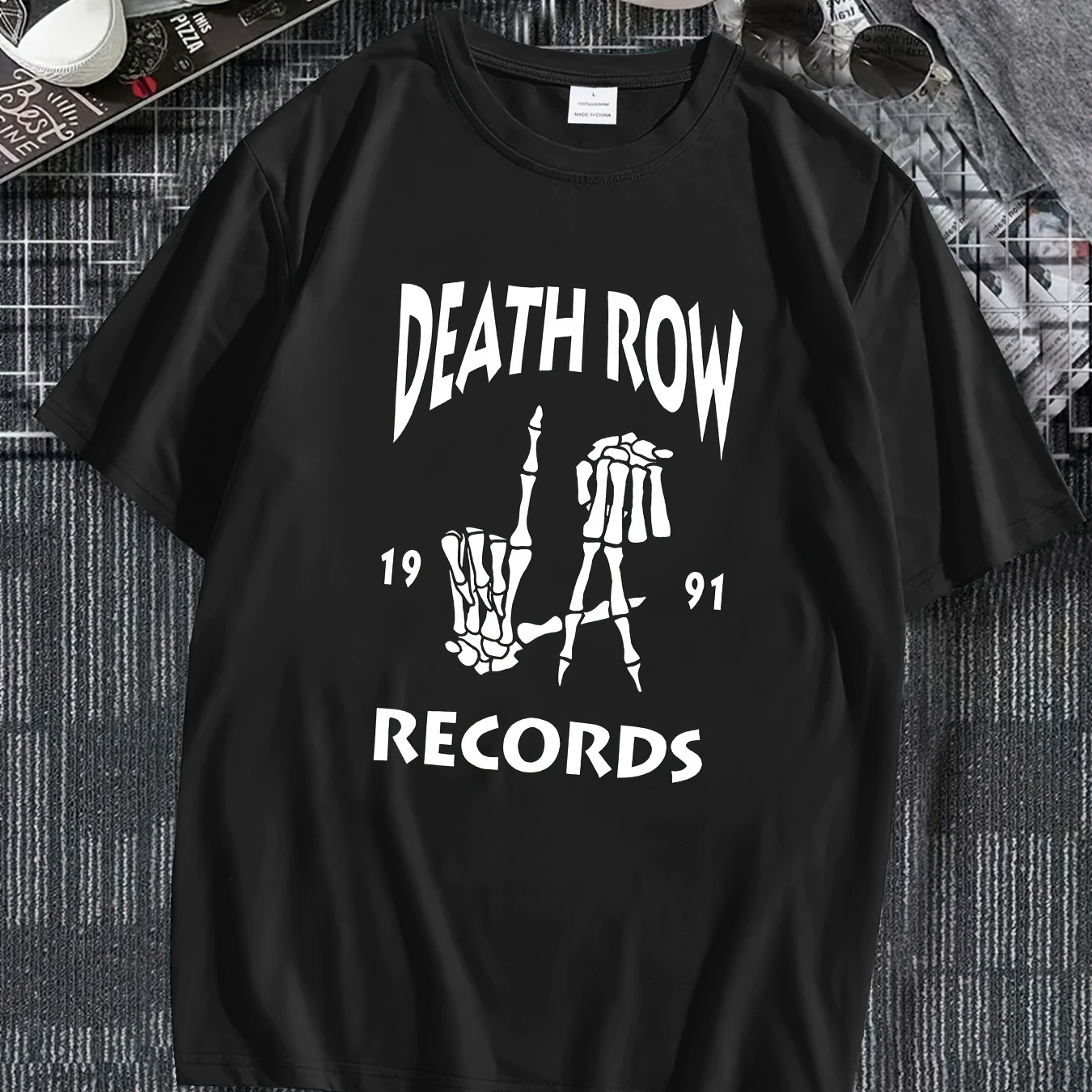 

T-shirt imprimé "Death Row", T-shirts pour hommes, T-shirt décontracté à manches courtes pour l'été