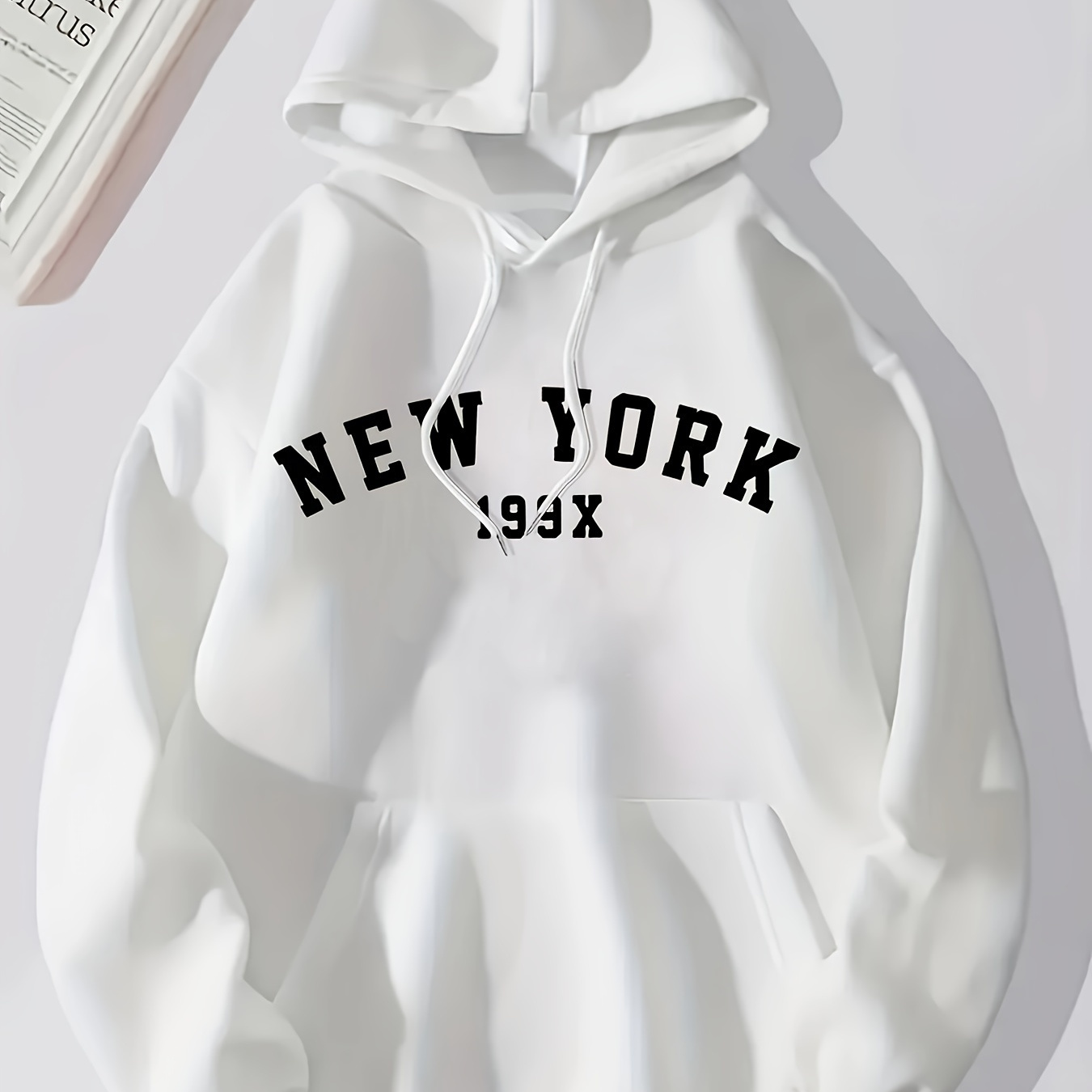 

Women's Casual Polyester Hoodie With New York Print - 100% Knit Fabric Geometric Alphabet Pattern - Hooded Sweatshirt With Pocket For Fall/winter