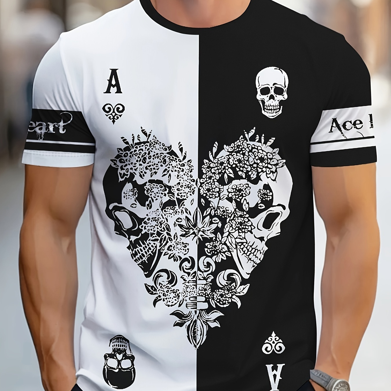 

Men's Color Matching Skulls Print T-shirt, Casual Short Sleeve Crew Neck Tee, Men's Clothing For Outdoor