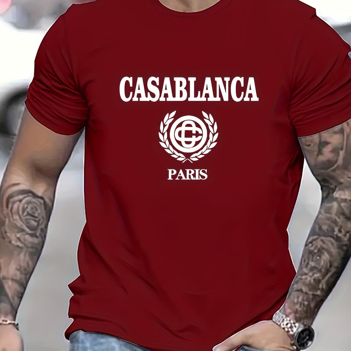 

T-shirt à manches courtes avec logo CASABLANCA, haut décontracté et polyvalent, vêtements de printemps/été pour hommes