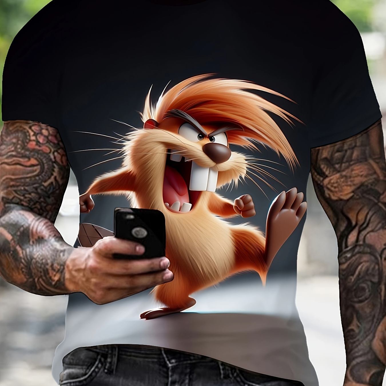 

3d Printed T- For Men, , Polyester, Fun Streetwear Top Round - Regular Fit