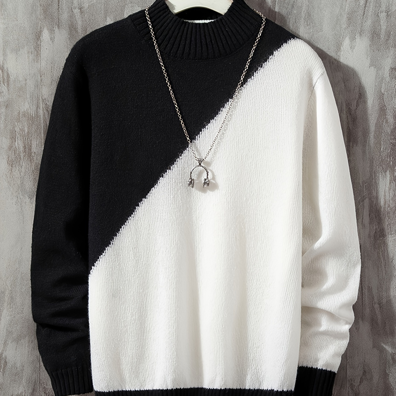 

Men's Casual Color Block Knit Sweater - Long Sleeve, Crew Neck Pullover For Fall/winter