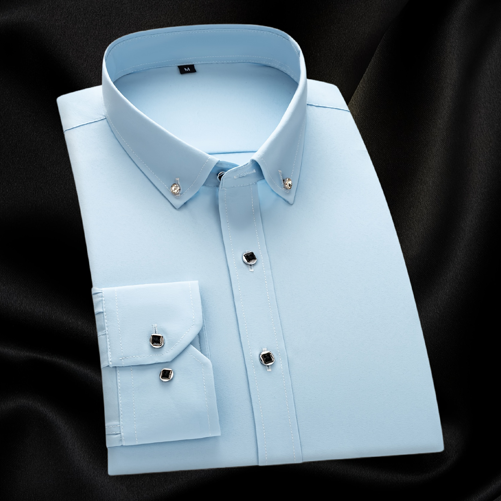 

Elegant Button Black Dress Shirt - Men', Long Sleeve, Regular Fit, Polyester , Suitable For All