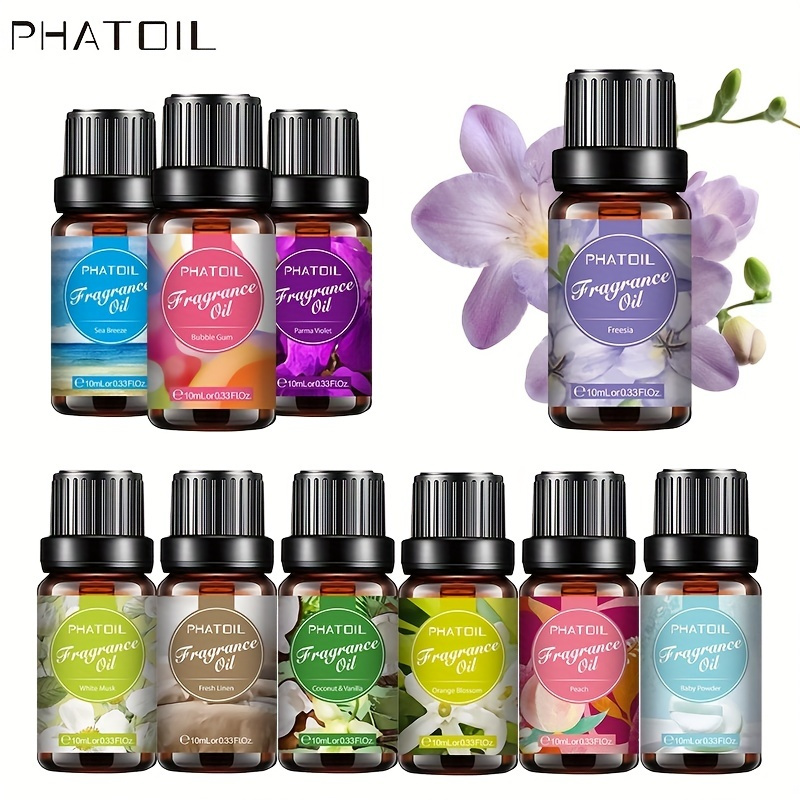 PHATOIL 9PCS Fruity Essential Oils Gift Set, 10ml/0.33fl.oz Fragrance Oils  for Soap, DIY Candle, Bath Bombs Making, Fruit Scented Oils for Diffusers  for Home Coconut 0.33 Fl Oz (Pack of 9)