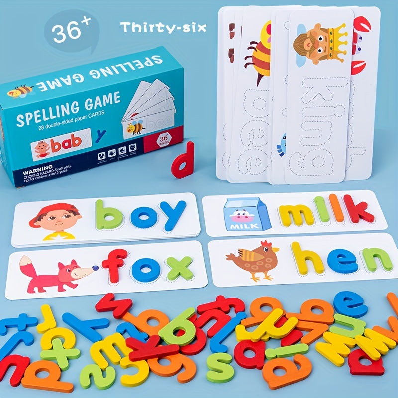 

28 Double-sided Puzzle Cards, 56 Kinds Of Word Puzzles, Wooden Puzzles And Word Games For Children 26 English Letters Spelling Practice Early Education Cognitive Wooden Toys
