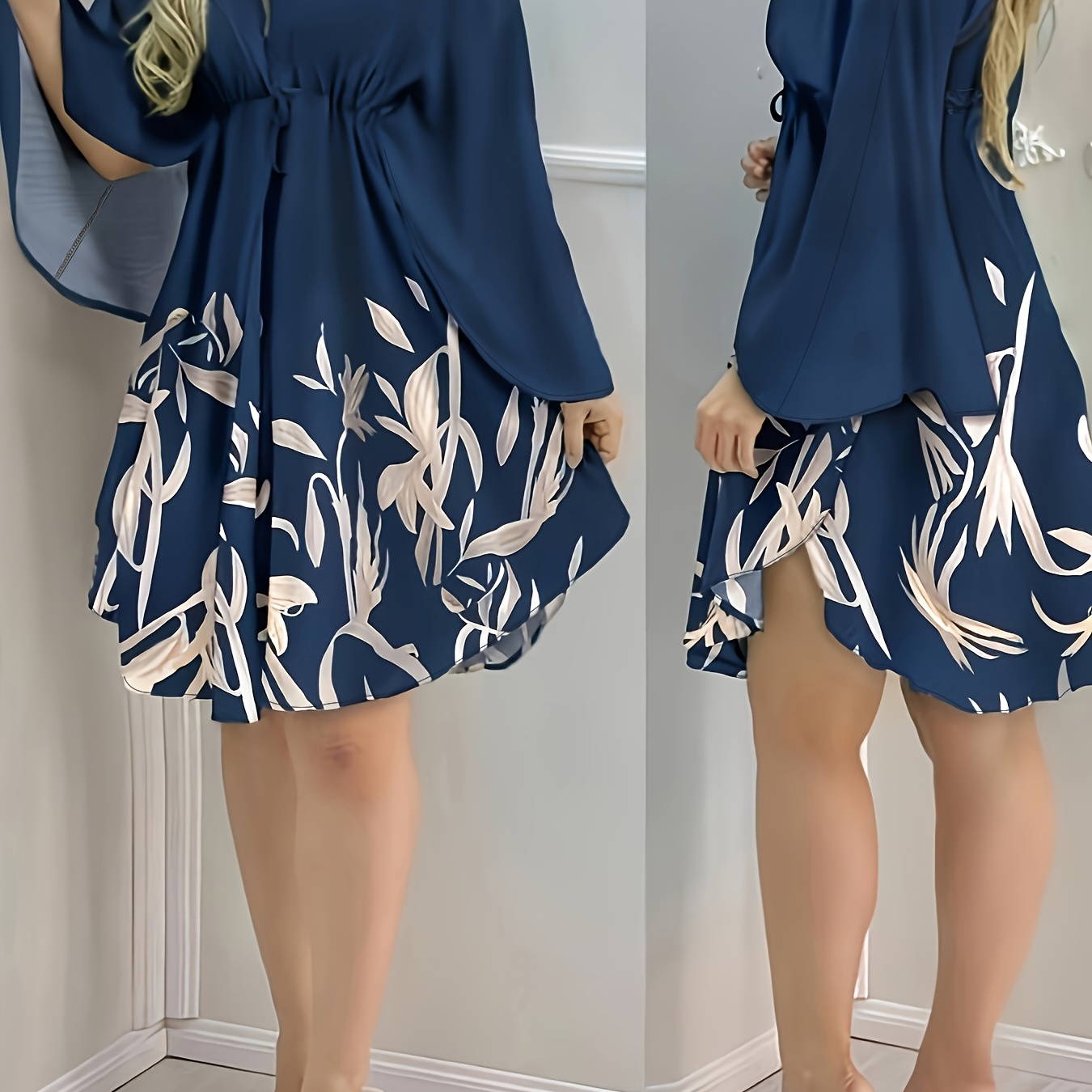 Rochie de damă nouă de primăvară și vară, stil la modă, cu imprimeu floral, cu șnur, de vacanță, casual, elegantă, stilată, cu decolteu în V