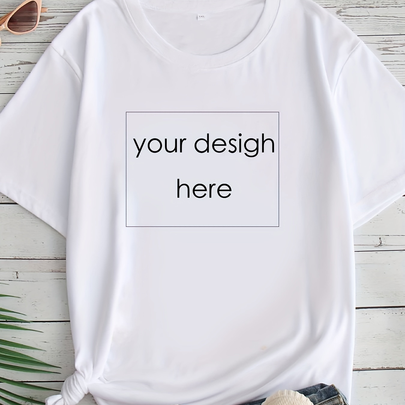 

1pc Customizable Women's Plus Size T-shirt, Casual Crew Neck Short Sleeve Tee With Alphabet Print, 95% Polyester 5% Elastane Knit Fabric, Slight Stretch, All