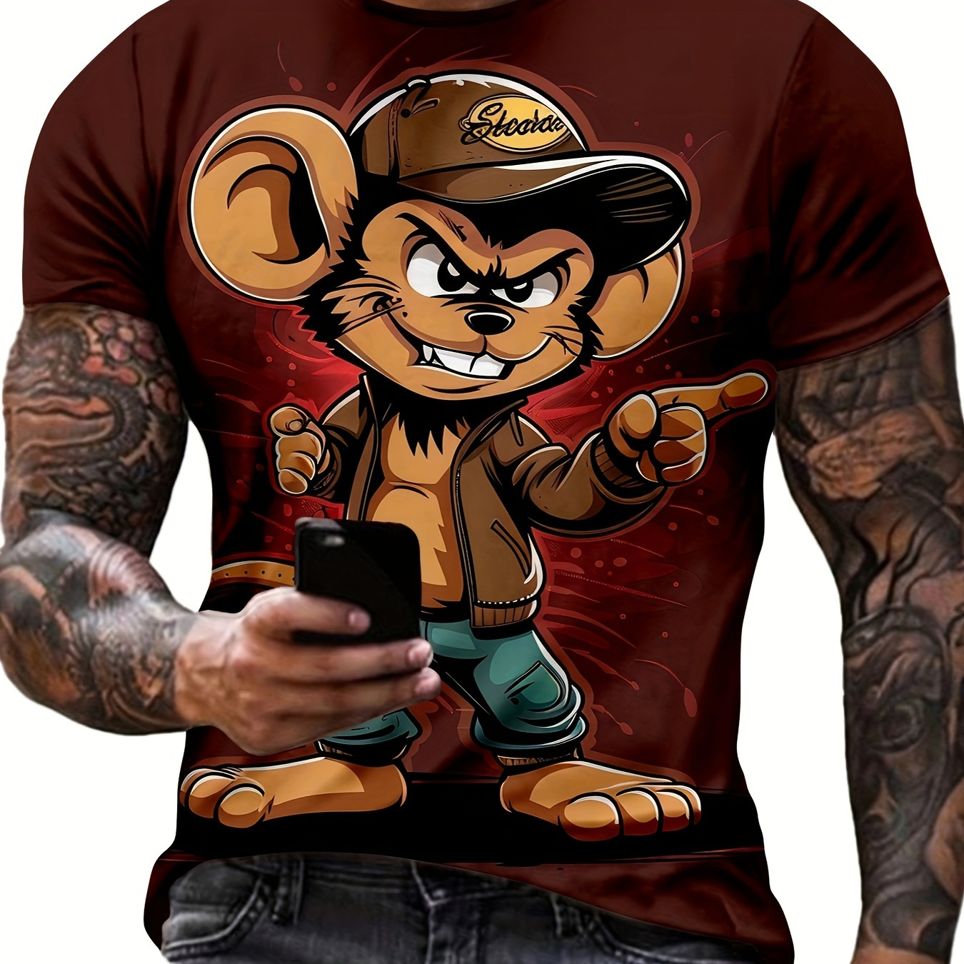

Men's Mouse T-shirt, Short Sleeve Crew Neck Tee, Men's Clothing For Summer Outdoor