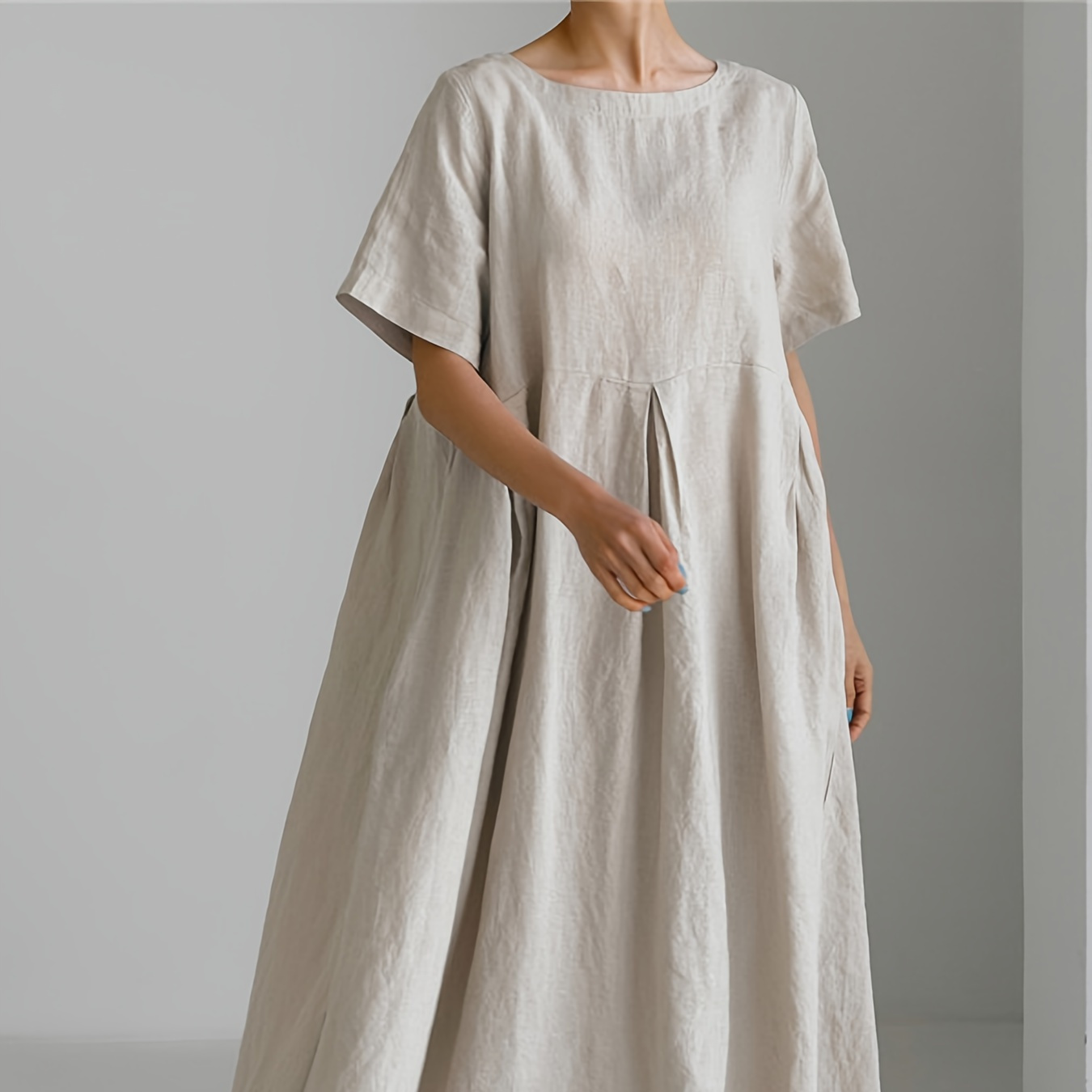 ženska maxi haljina - lepršava a-linija, formalna i casual haljina, bež/ svakodnevni i posebni prigodi – elegantna maxi haljina za pranje u mašini, udobne modne haljine s inspirativnim printom i praktičnim džepovima -