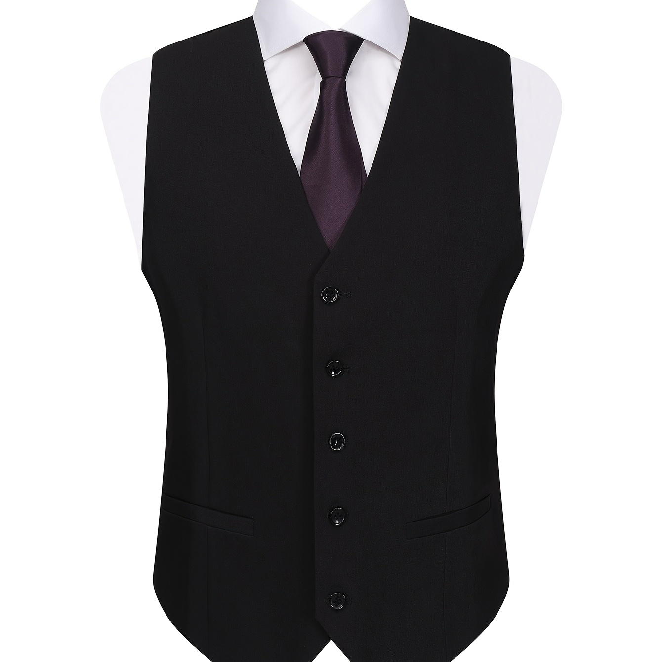 

1pc Artunicorn Men's Elegant Polyester Waistcoat - Slim Fit V-neck Vest With Belt, Single-breasted Solid Color, Stretch, , Classic Business Dress For Mature Men