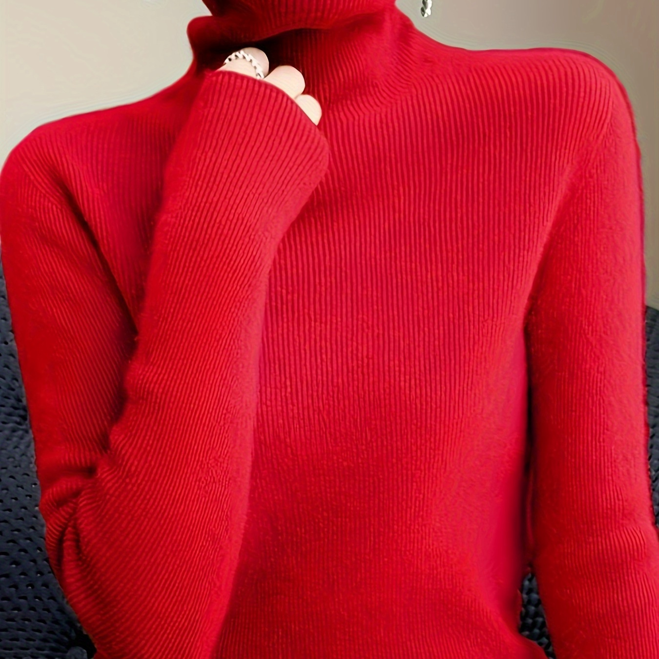 

Solid Color Turtle Neck Sweater, Elegant Long Sleeve Sweater For Fall & Winter, Women's Clothing