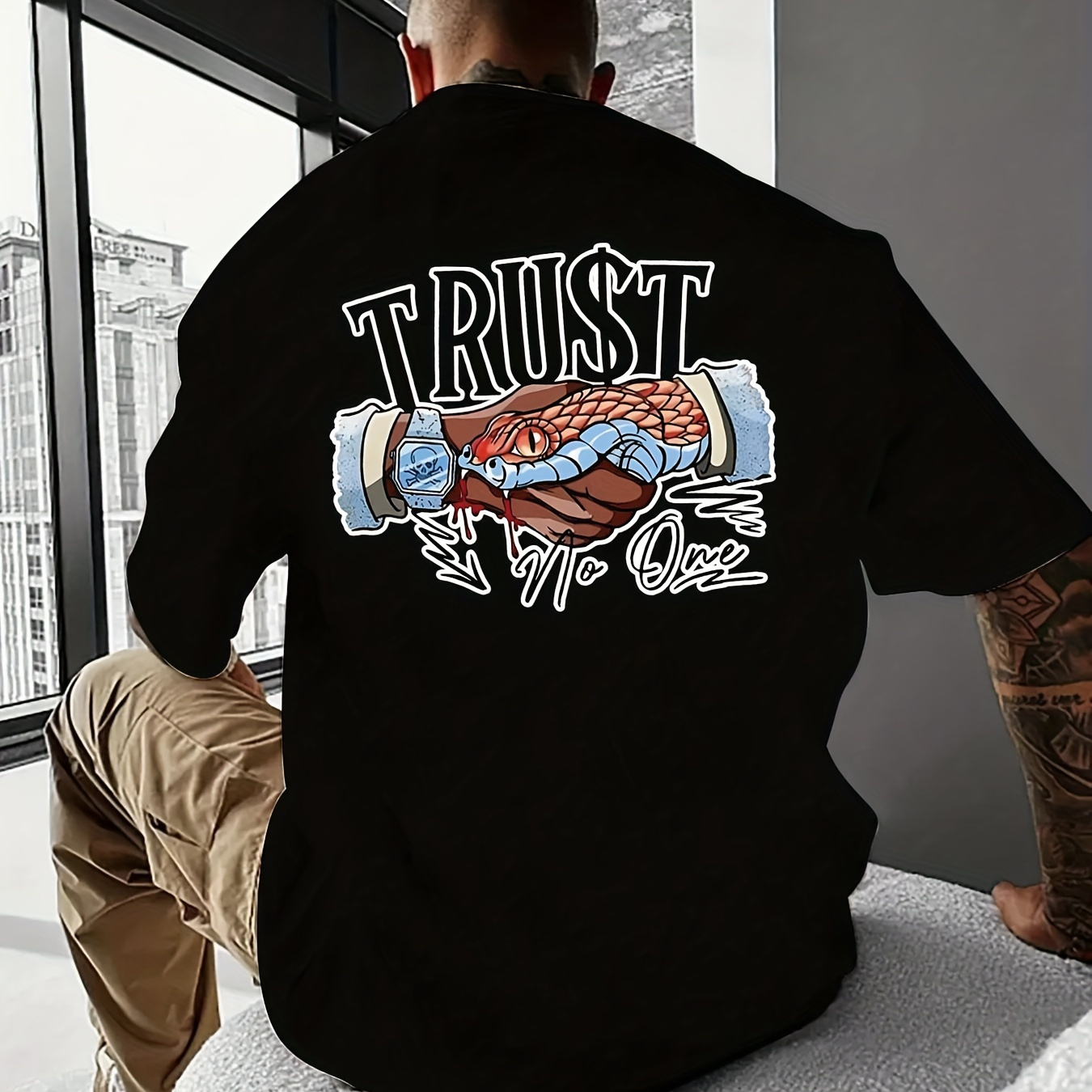 

Trust No 1 "creative Print Summer Casual T-shirt Short Sleeve For Men, Sporty Leisure Style, Fashion Crew Neck Top For Daily Wear