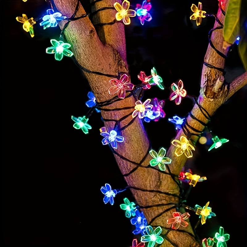 Outdoor Solar Flower String Lights Waterproof 50 LED Fairy Light Decorations For Christmas Tree Patio Party (colorful), Christmas & Halloween Decorations