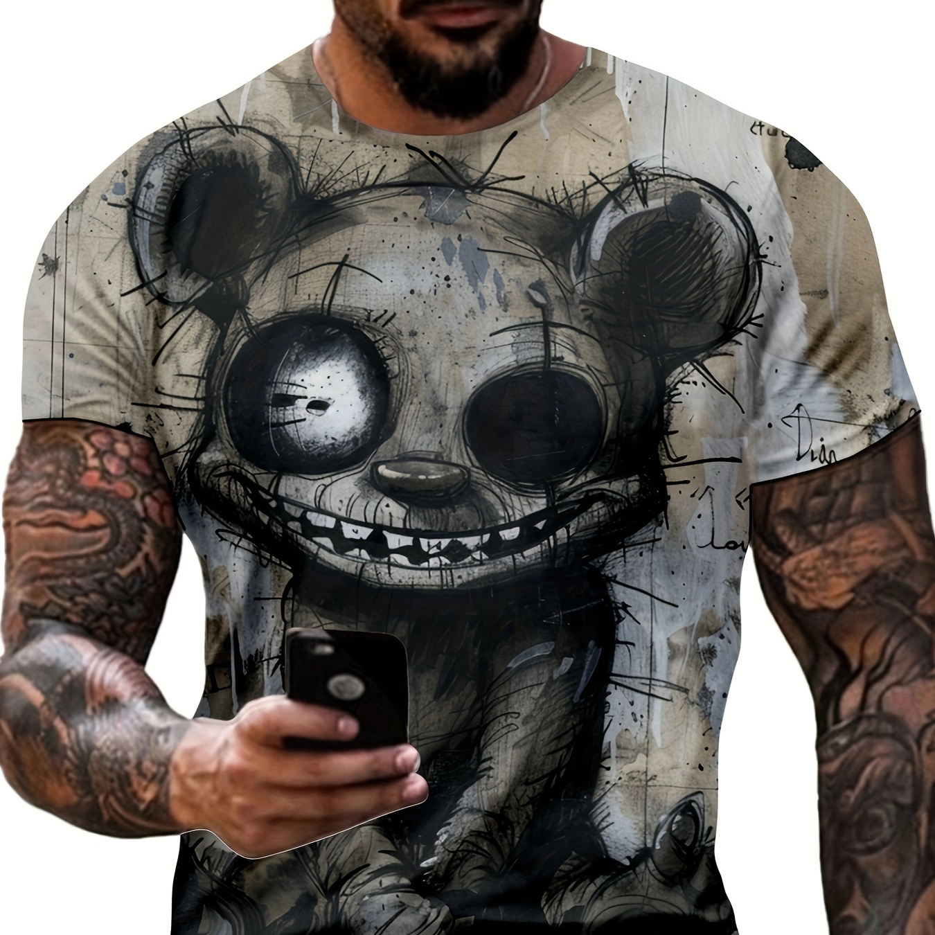 

T-shirt graphique pour homme avec imprimé ours de dessin animé, t-shirt à col rond à manches courtes, vêtements pour hommes pour l'été en plein air.