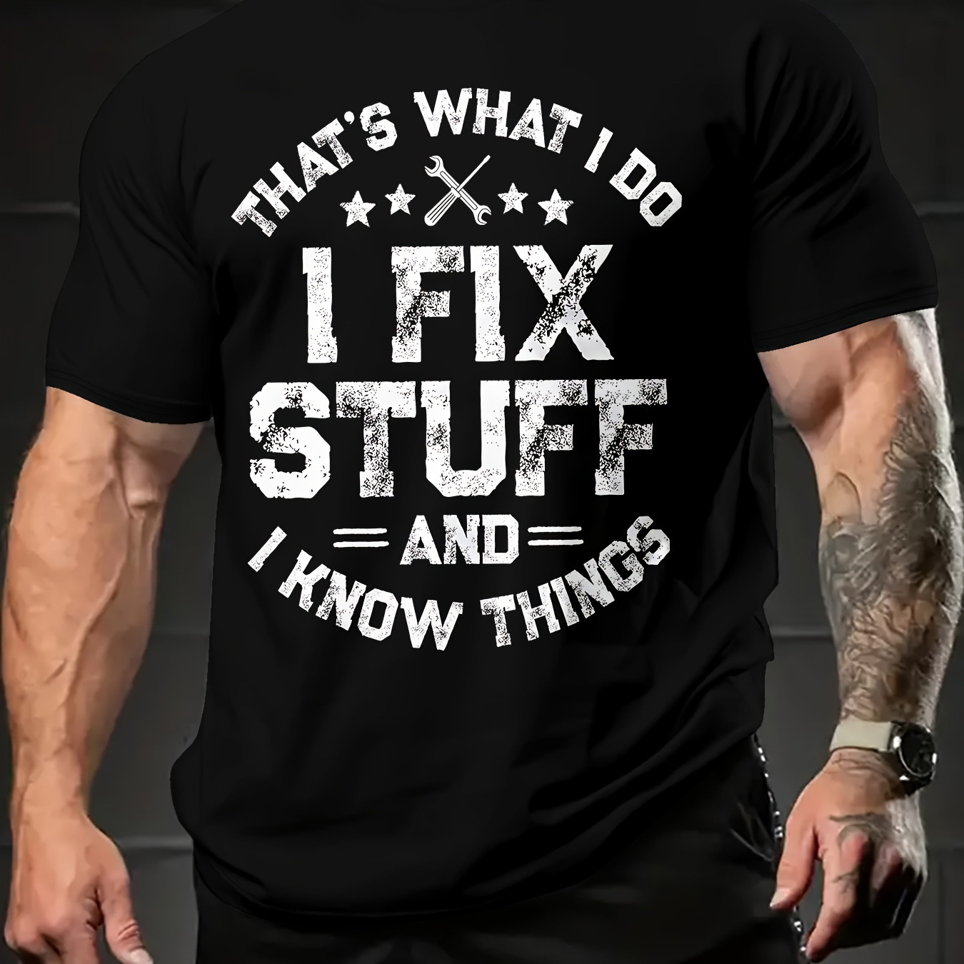 

I Fix Stuff Print T-shirt, Men's Casual Comfy Tee For Summer, Men's Short Sleeve Top For Daily Activity