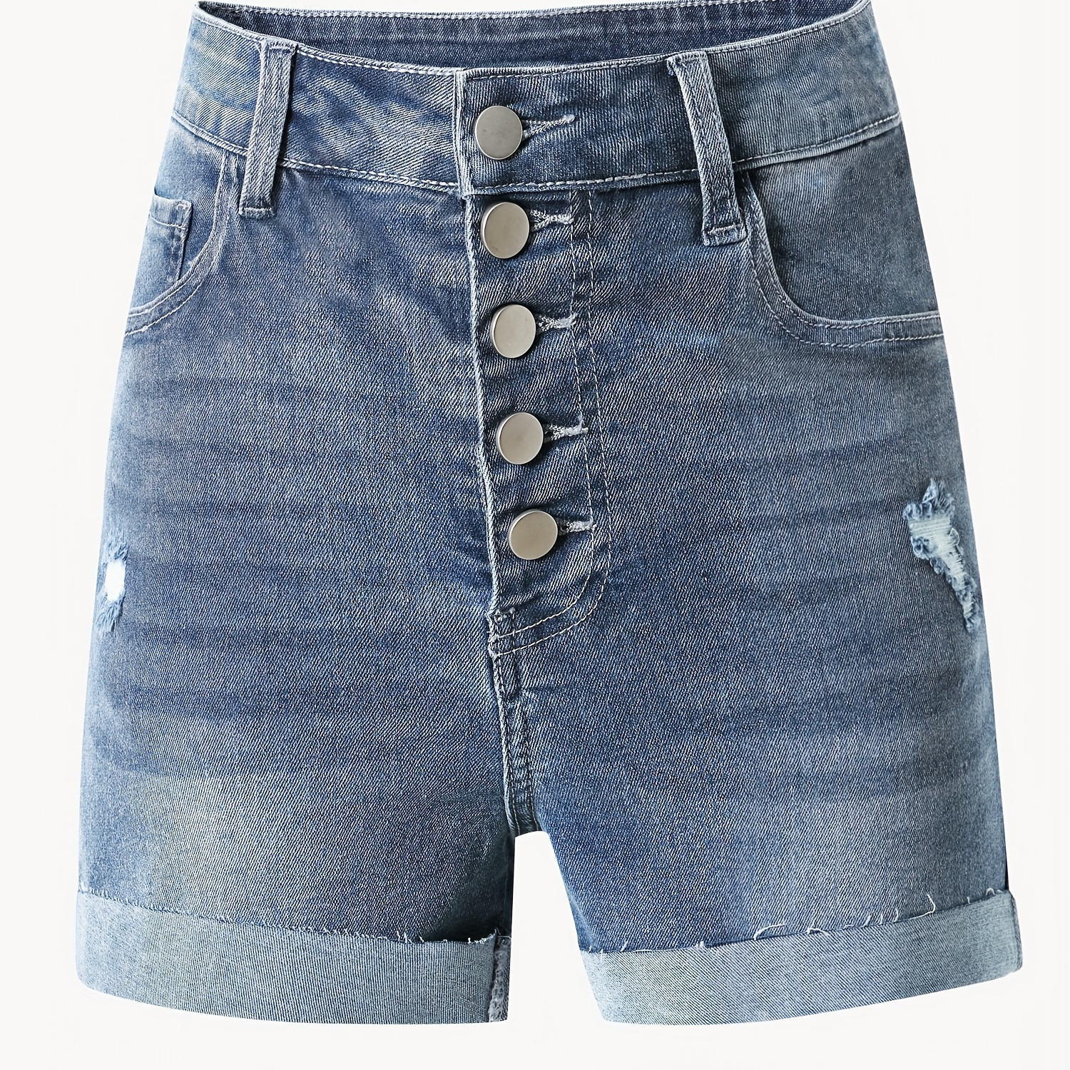 

Women's Casual High-waisted Button Fly Distressed Denim Shorts, Stretch Jean Shorts With Pockets