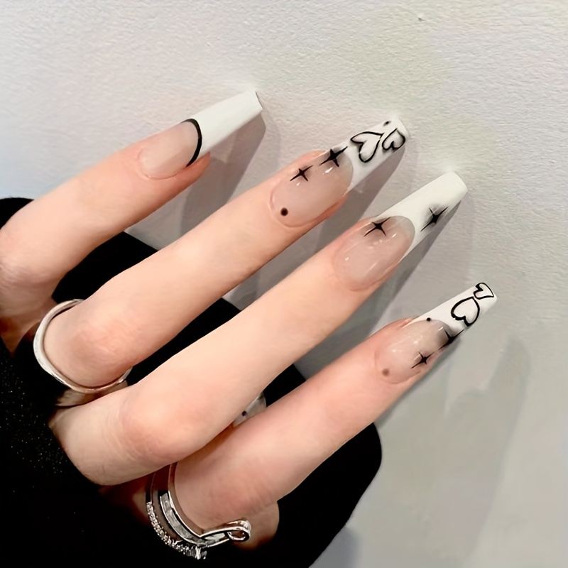 Black & Nude LV Love Heart Press On Nails, Nail & Bail