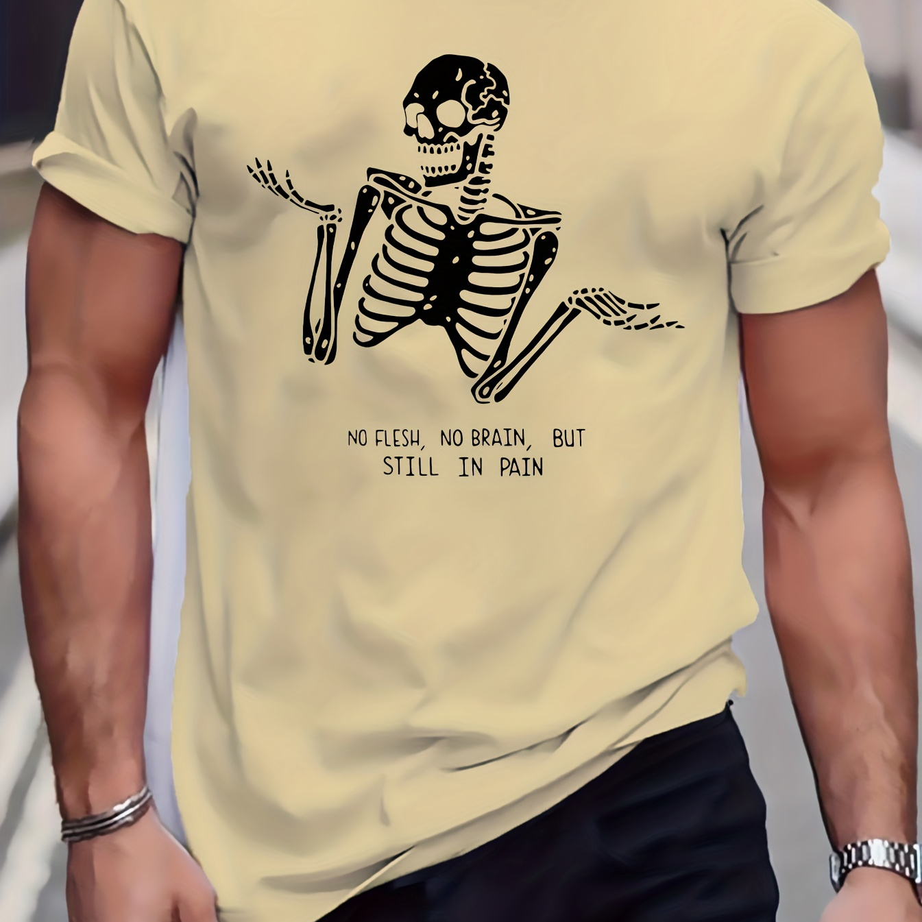 Skeleton no flesh no brain but still in pain t-shirt - T-Shirt AT