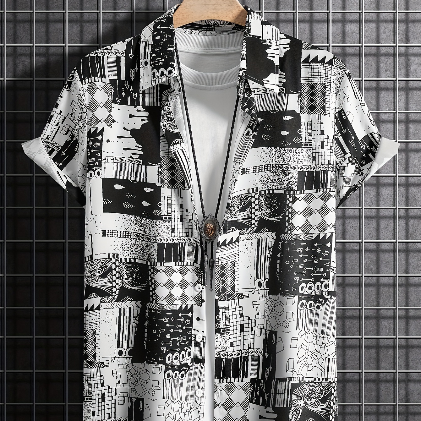 

Clip Art Style Pattern Pattern Casual Short Sleeve Shirt, Men's Hawaiian Shirt For Summer Vacation Resort