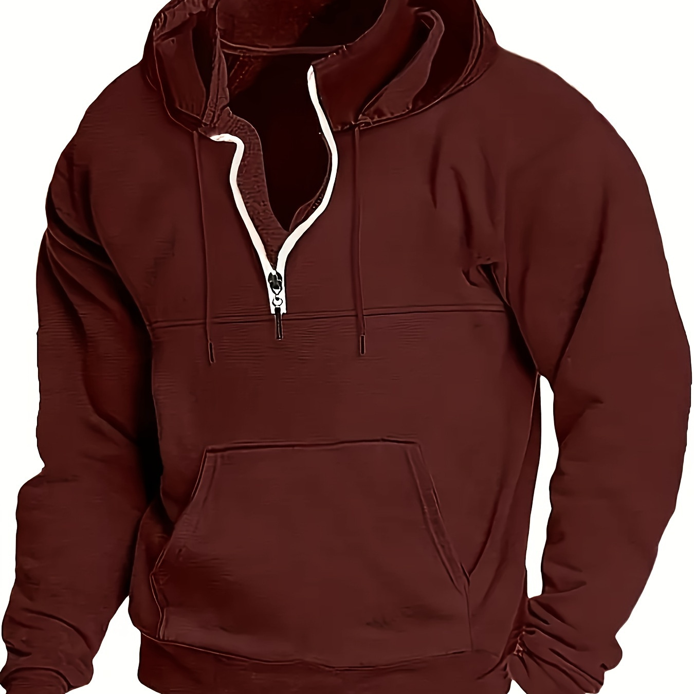 

Men's Casual Hoodie - Solid Color, Long Sleeve Pullover With Kangaroo Pocket, Polyester , Machine Washable - Fall/winter