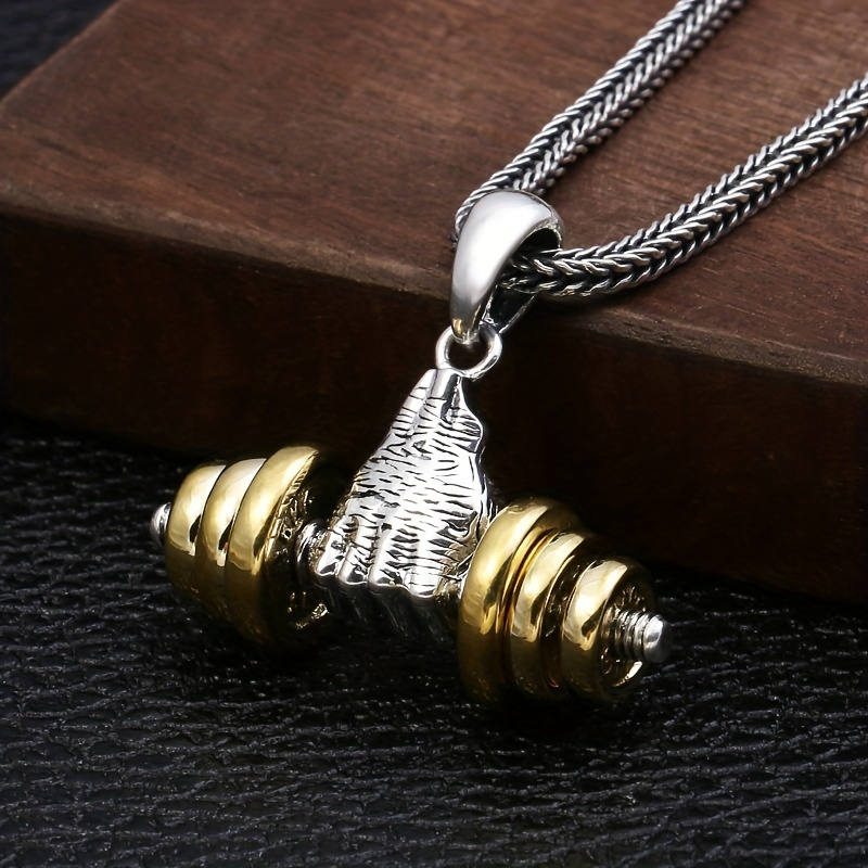 

Fashion Creative Design Handheld Dumbbell Pendant Necklace For Men Fashion Sports Style Gym Party Street Jewelry Gift