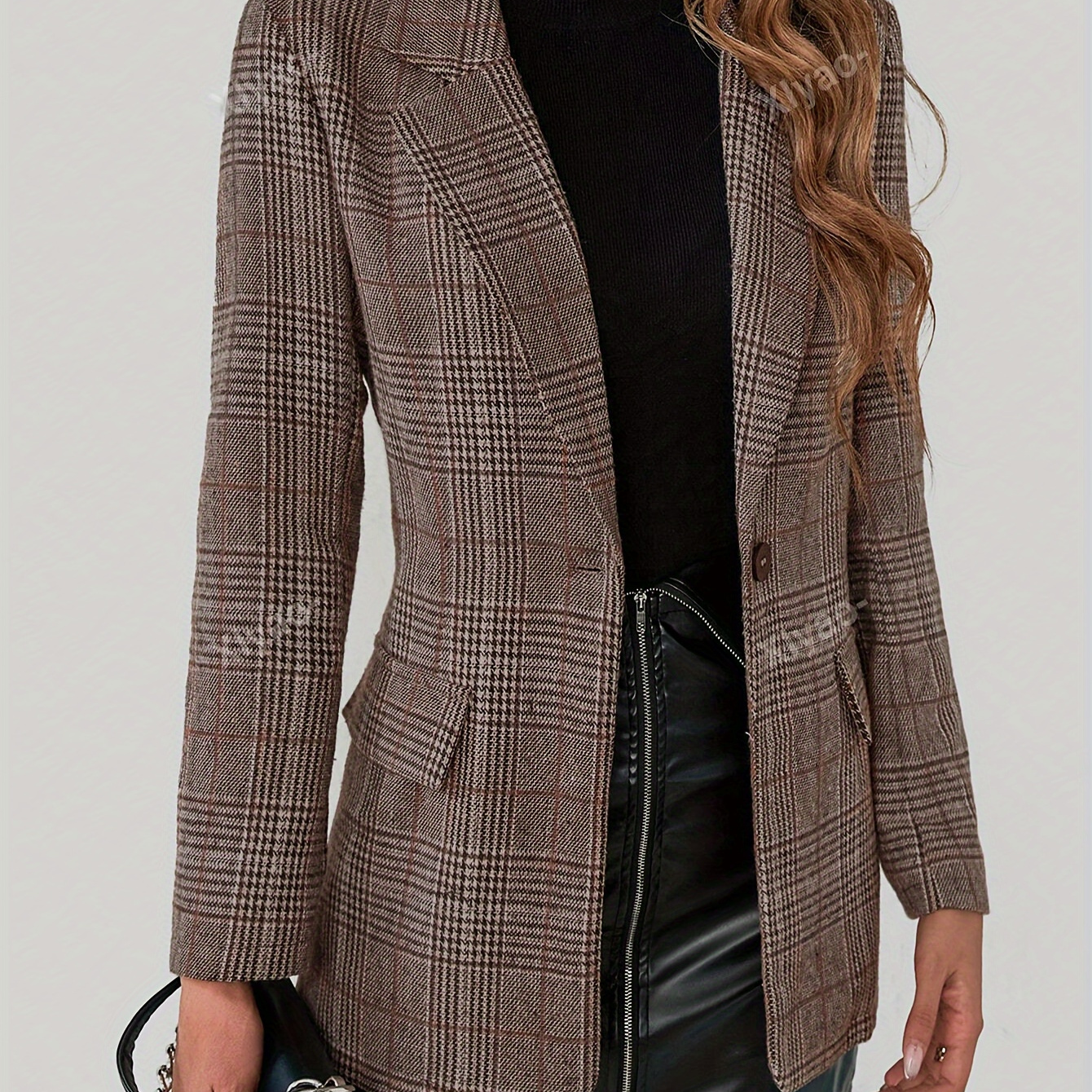 

Blazer en tweed pour femme, polyester, style décontracté, taille régulière, manches longues, sans ceinture, collection automne/hiver, série élégante, forme en H, tissu, fermeture à bouton unique