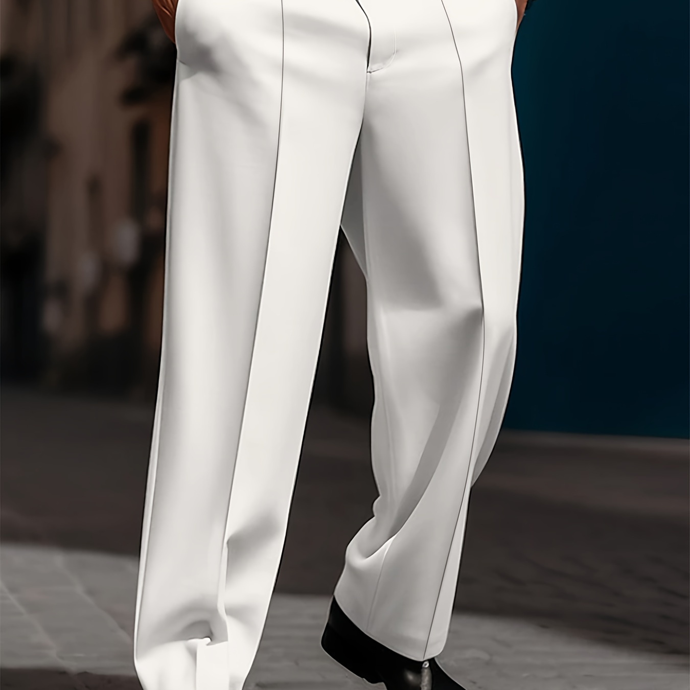 

Relaxed Fit White Trousers - Four-season Loose Style, Polyester, With Pockets