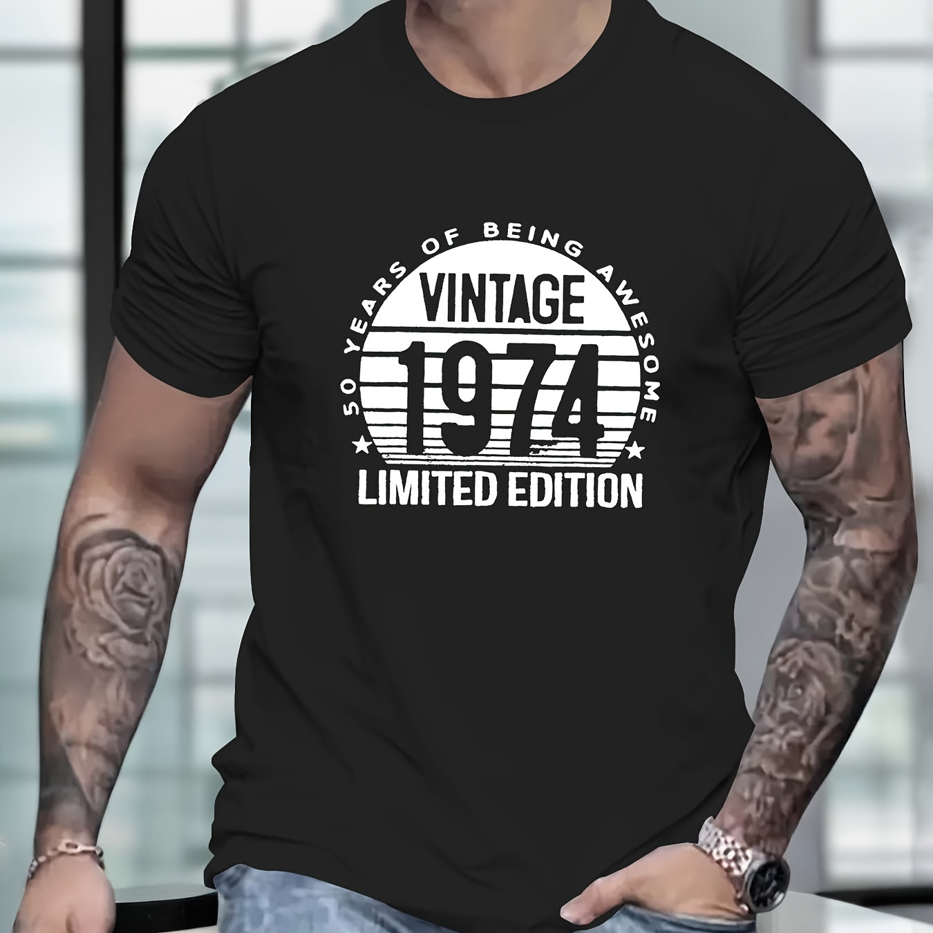 

1974 Graphic Men's Short Sleeve T-shirt, Comfy Stretchy Trendy Tees For Summer, Casual Daily Style Fashion Clothing, As Gifts