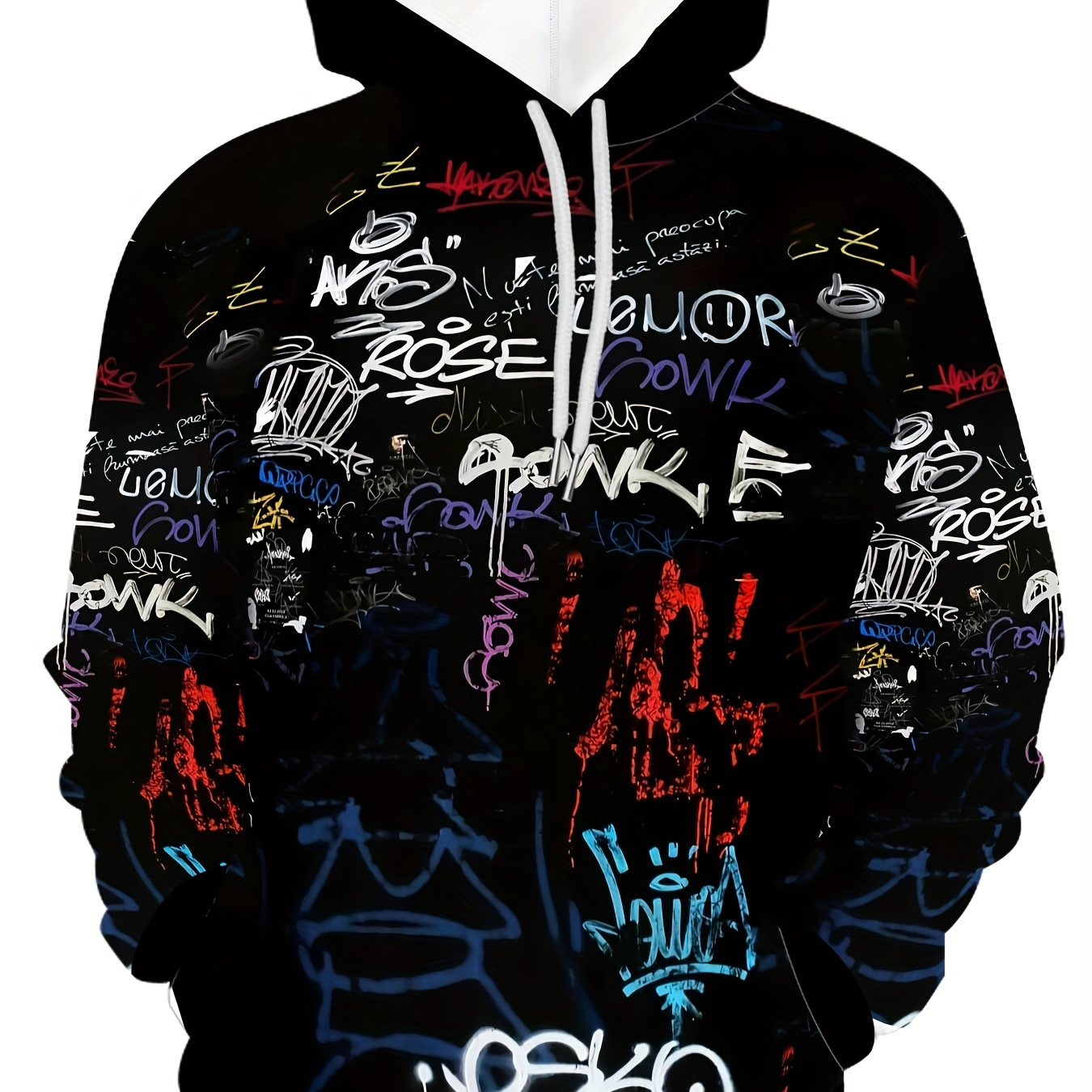 

Men's Graffiti Hoodie With Kangaroo Pocket, Casual Long Sleeve Hooded Sweatshirt For Outdoor