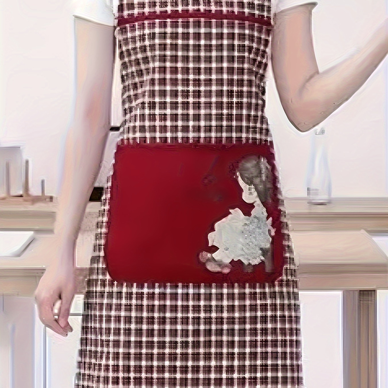 TEMU Plaid & Portrait Print Apron With Pockets, Breathable And Soft, Young Style, Machine Washable, All-season Kitchen Apron, Women's Clothing