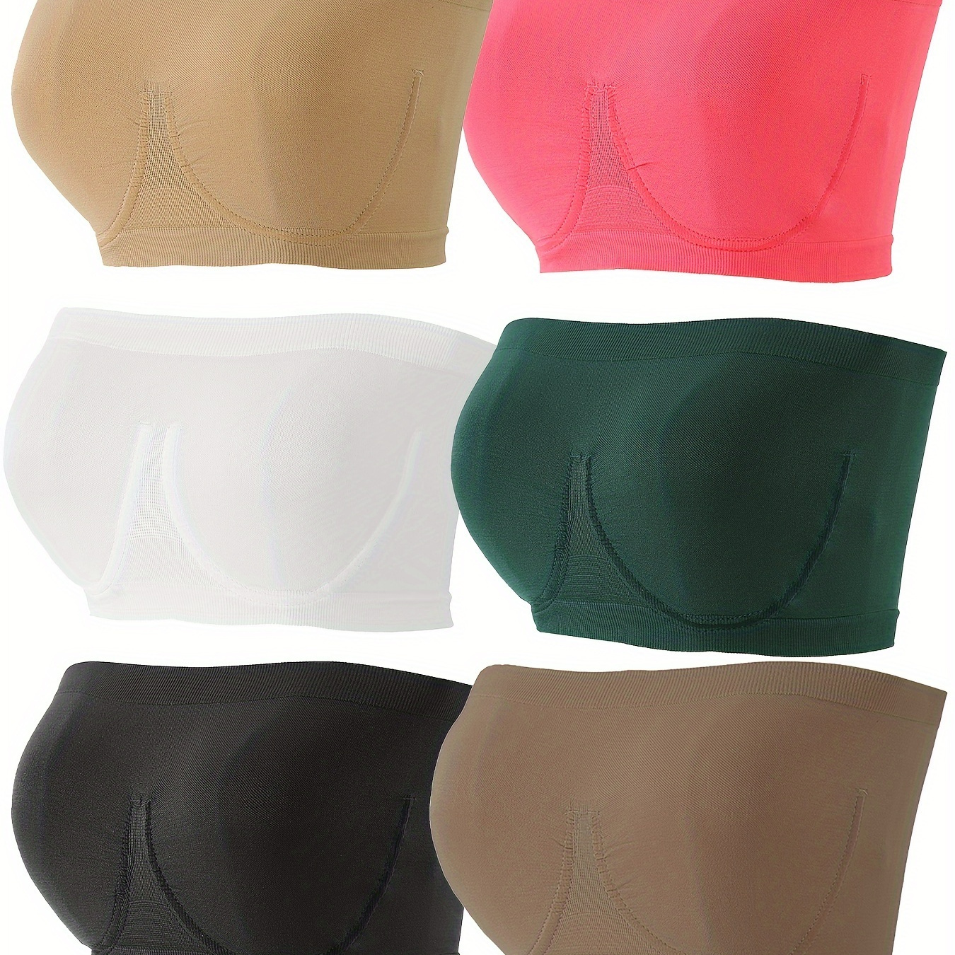 

6pcs Plus Size Seamless Bandeau Bras For Women - Comfortable, No-wire Support, Backless Design In Assorted Colors