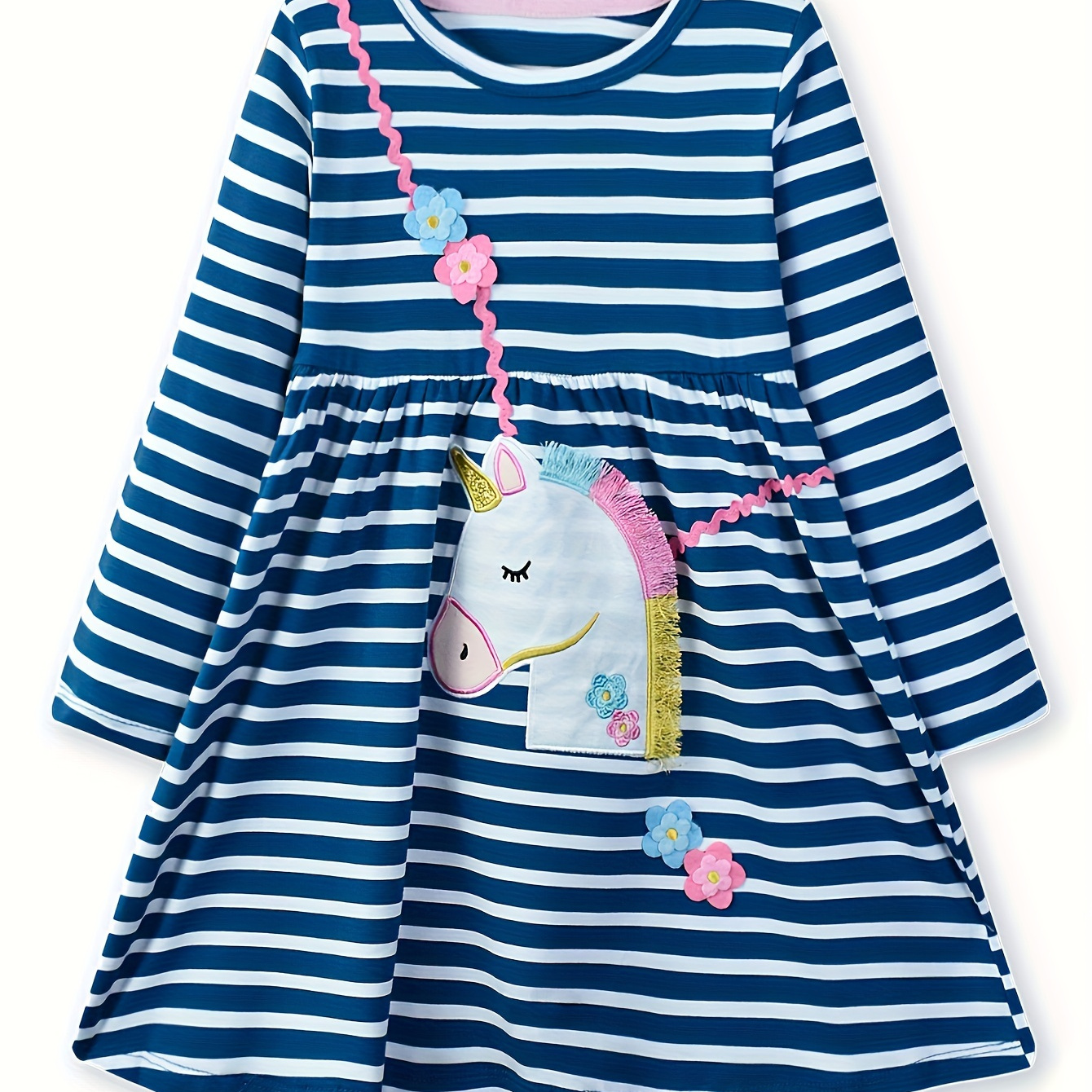 

Christmas Girl's Dress Autumn And Winter European And American Fashion Cartoon Animal Pattern Random Pure Cotton Long Sleeved Children's Dress 2-7 Years Old