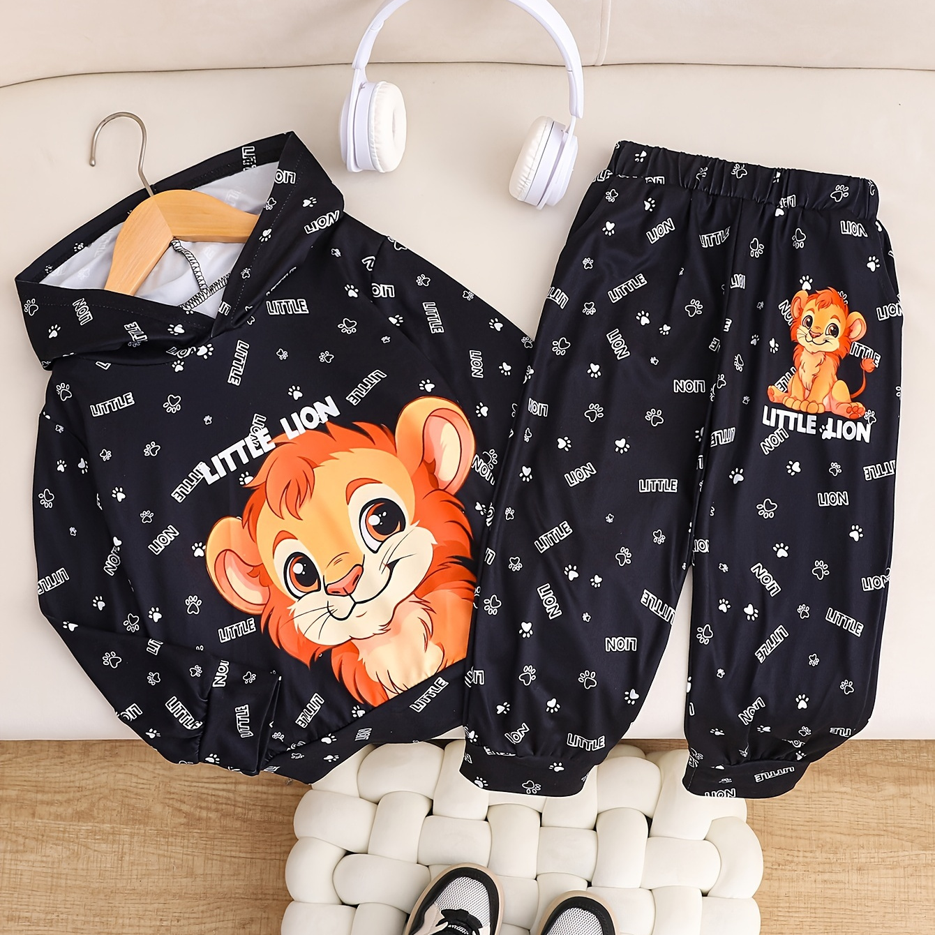 

Boys Two-piece Sweatsuit Set, Cute Lion Print Hoodie And Casual Pants, Boys Casual Co Ord Set