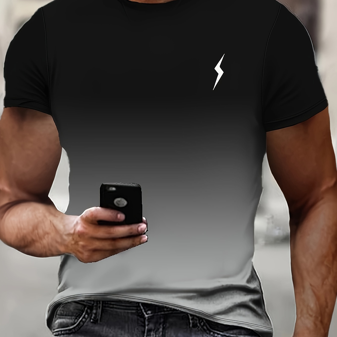 

T-Shirt Décontracté pour Homme à Manches Courtes - Dégradé Noir à Imprimé 3D, Mélange de Polyester Léger, Col Rond, Tenue d'Extérieur d'Été